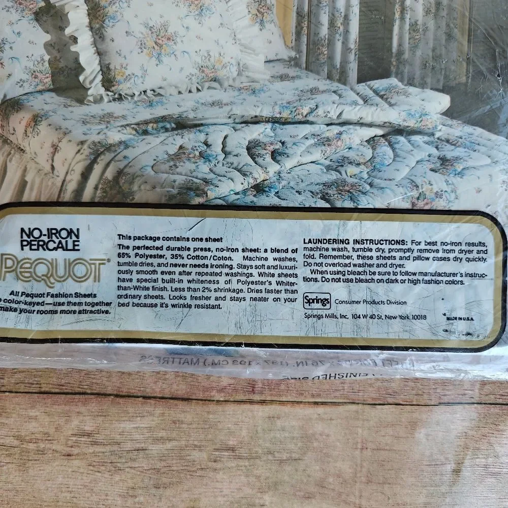 Pequot No-Iron Percale Double Flat Sheet Floral New Vintage